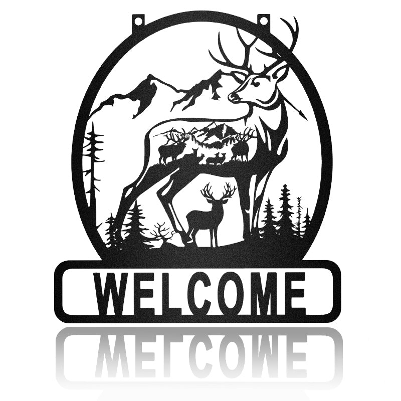 Welcome Deer Hunting Forest Metal Wall Art