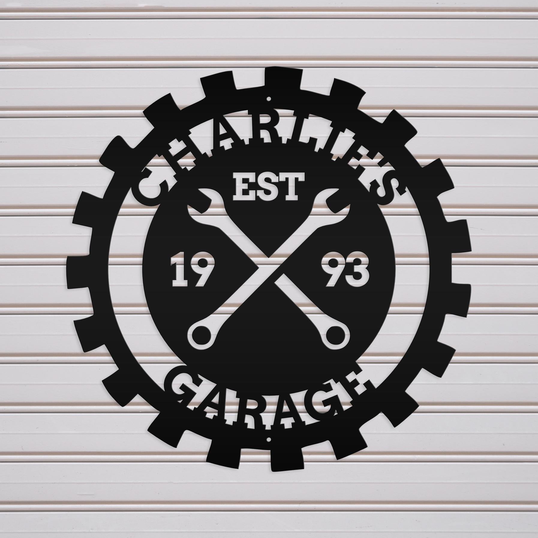 Personalized Gear Garage Name Metal Wall Art