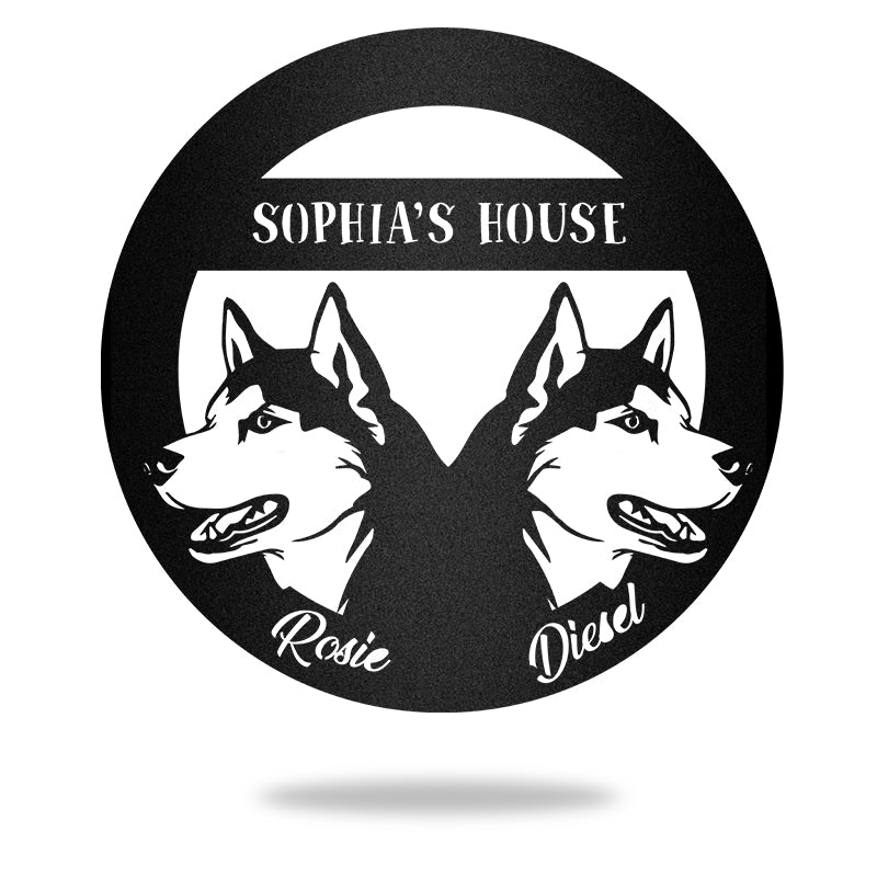 2 Husky Guard Dog House Sign Metal Wall Art