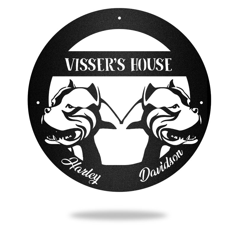 2 Staffordshire Bull Terrier Guard Dog House Sign Metal Wall Art