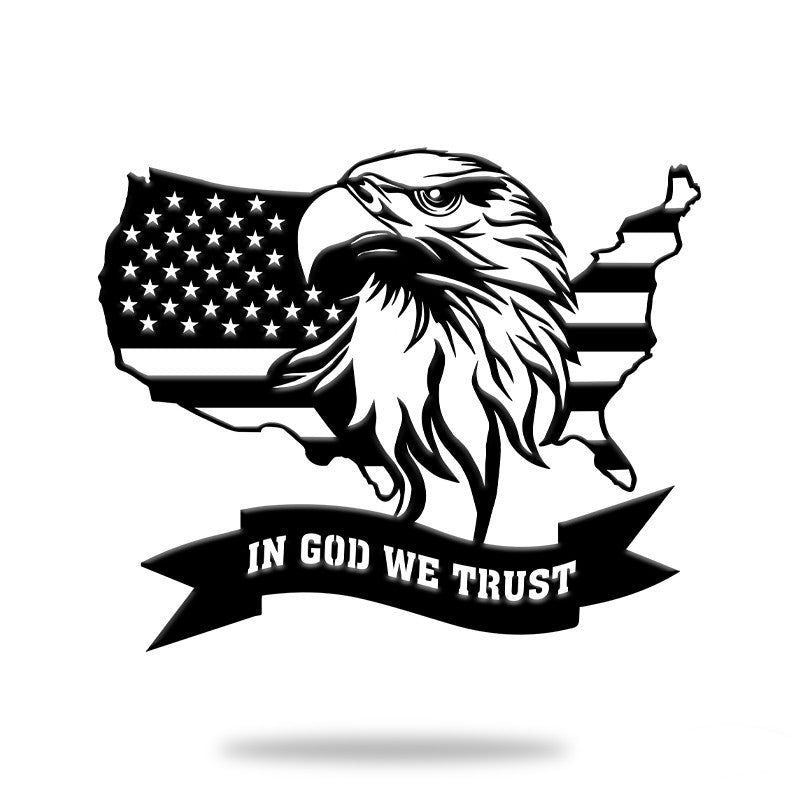 American Eagle With Flag In God We Trust Independence Day Metal Wall Art