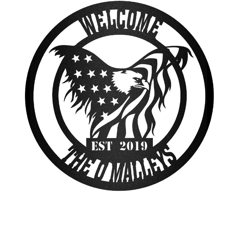 American Eagle With Flag Name Sign Independence Day Metal Wall Art