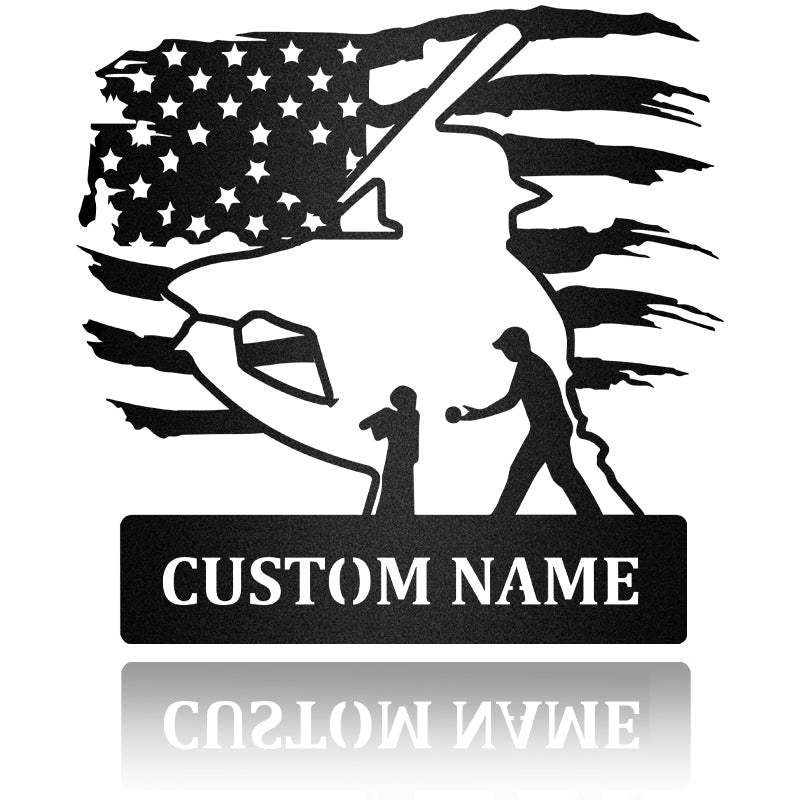 Baseball Dad And Son Flag Metal Wall Art