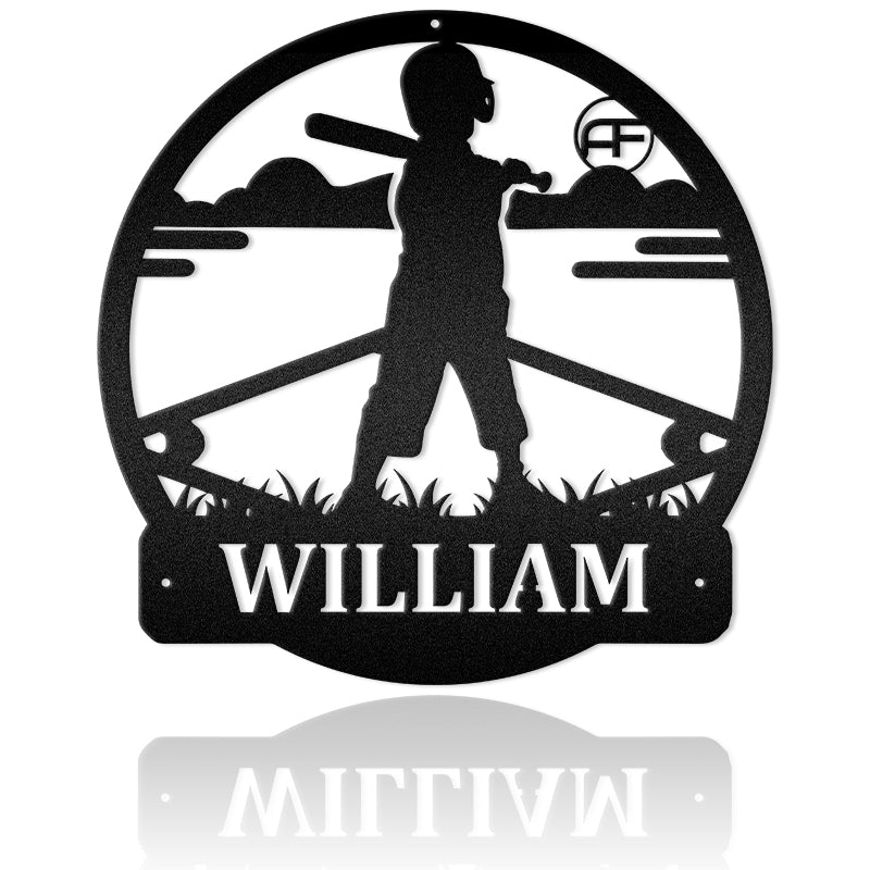 Baseball Hitter Batter Round Metal Wall Art