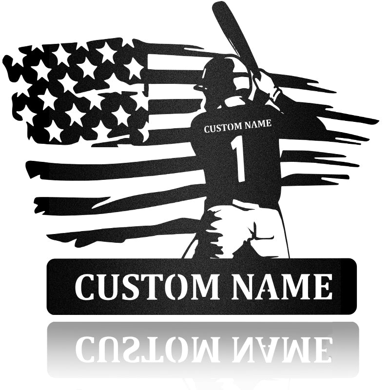 Baseball Male Player Flag Metal Wall Art