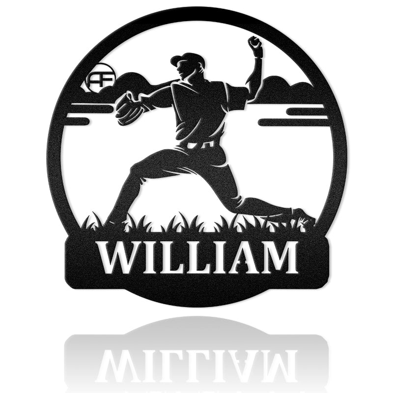 Baseball Pitcher Player Round Metal Wall Art