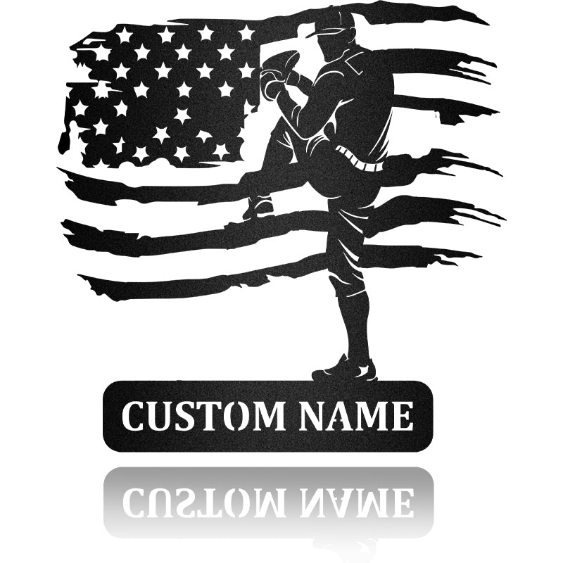 Baseball Player Custom Name Metal Wall Art