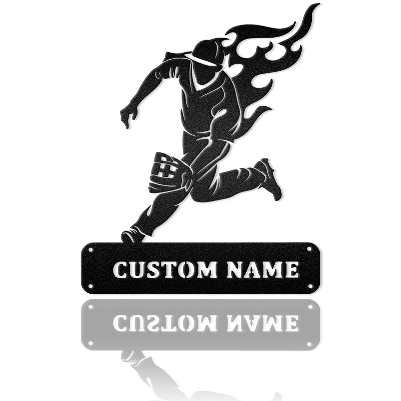 Baseball Player Custom Name With Flame Metal Wall Art