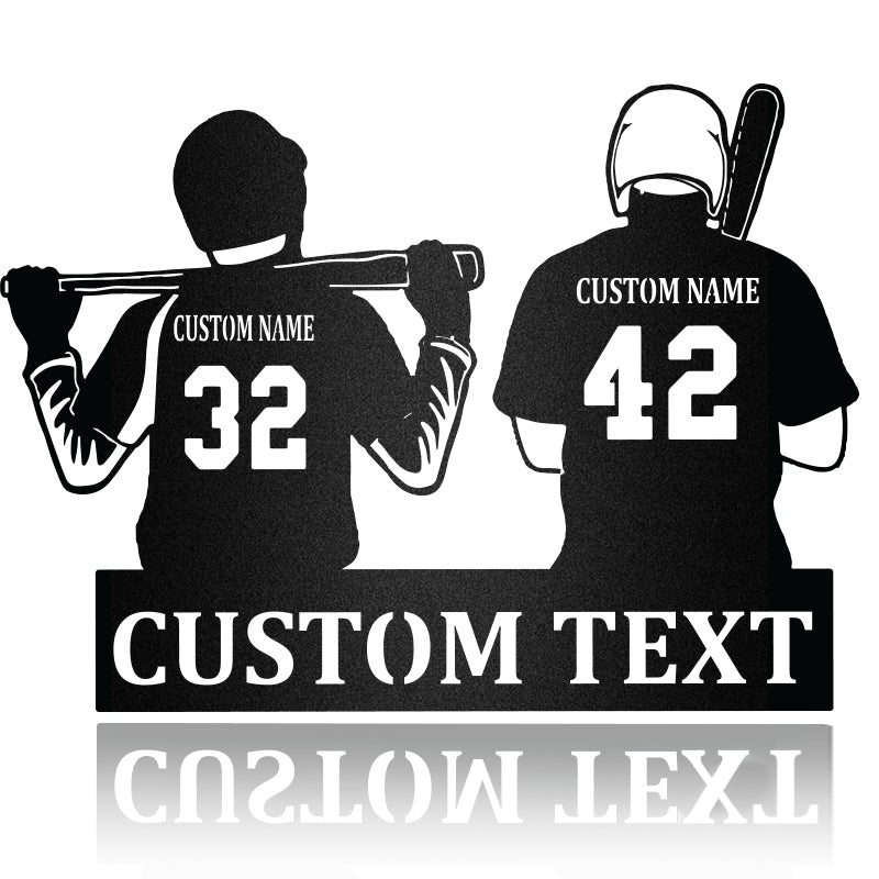 Baseball Two Players Custom Metal Wall Art