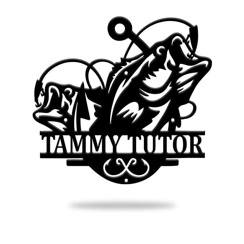 Bass Fishing Monogram Trout Name Sign Metal Wall Art Decor