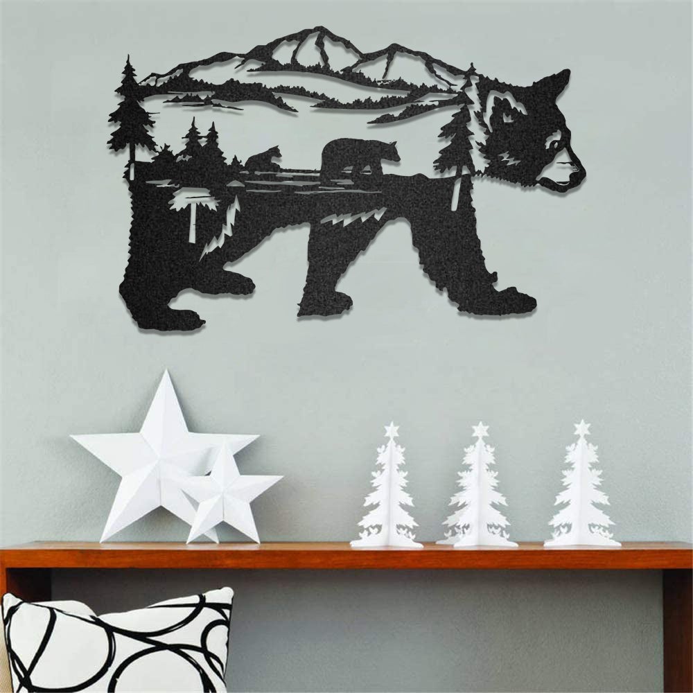 Bear And Cubs Wildlife Metal Wall Art