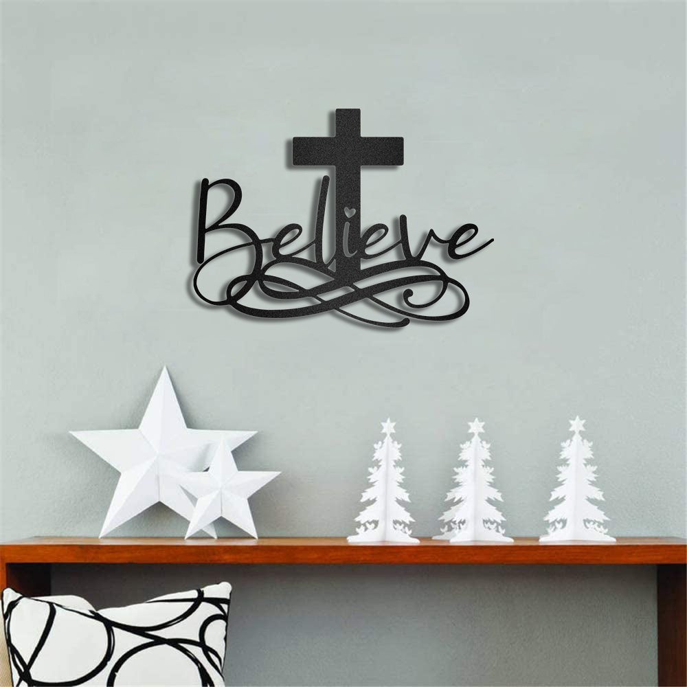 Believe God Catholic Home Decor Metal Wall Art
