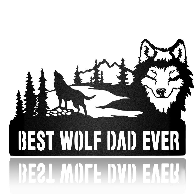 Best Wolf Dad Ever Wildlife Landscape Metal Wall Art