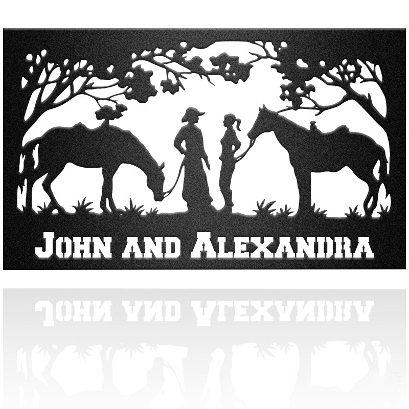 Country Farm Girl Boy Horse Custom Farm Sign Metal Wall Art