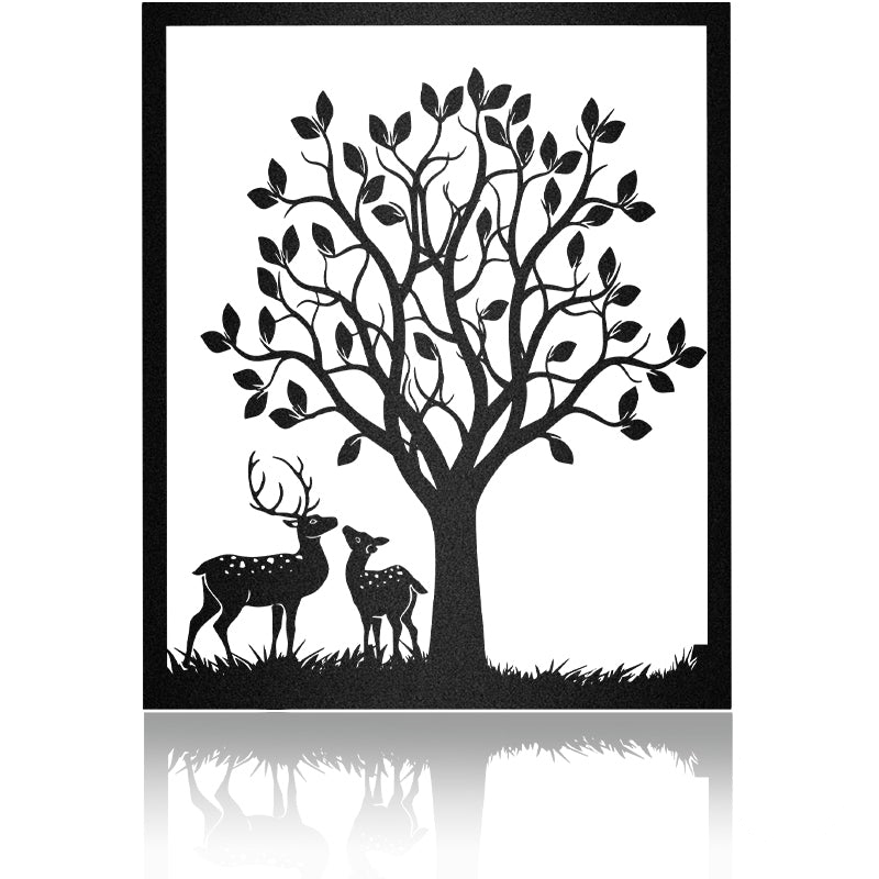 Couple Deer And Tree Metal Wall Art