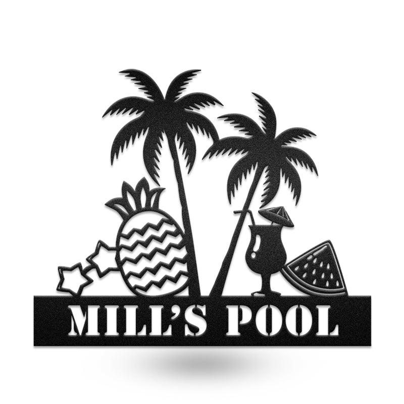 Custom Pool Tropical Fruits Palm Tree Beach Metal Wall Art