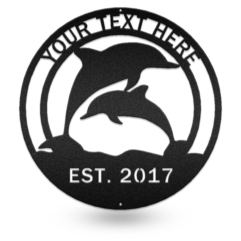 Custom Text Dolphin Beach Metal Wall Art