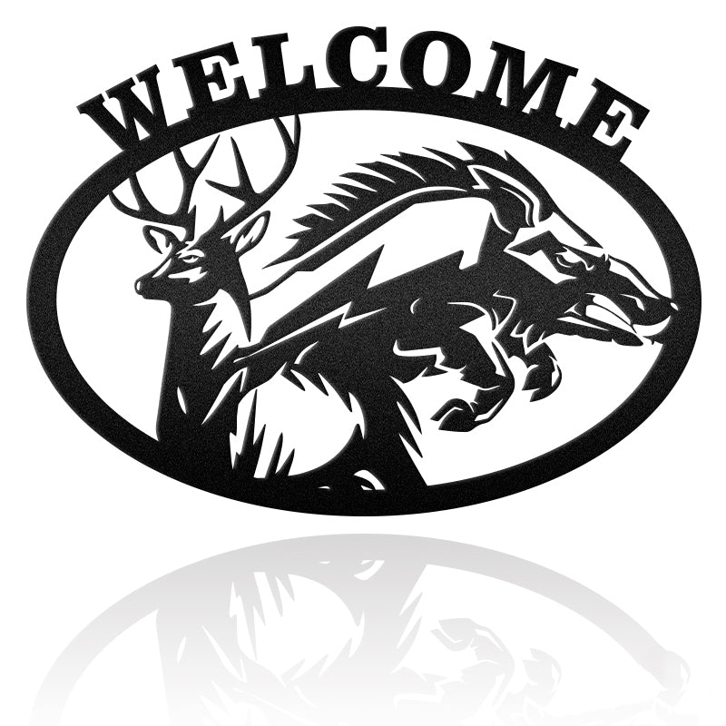 Deer And Boar Custom Metal Hunting Sign Metal Wall Art