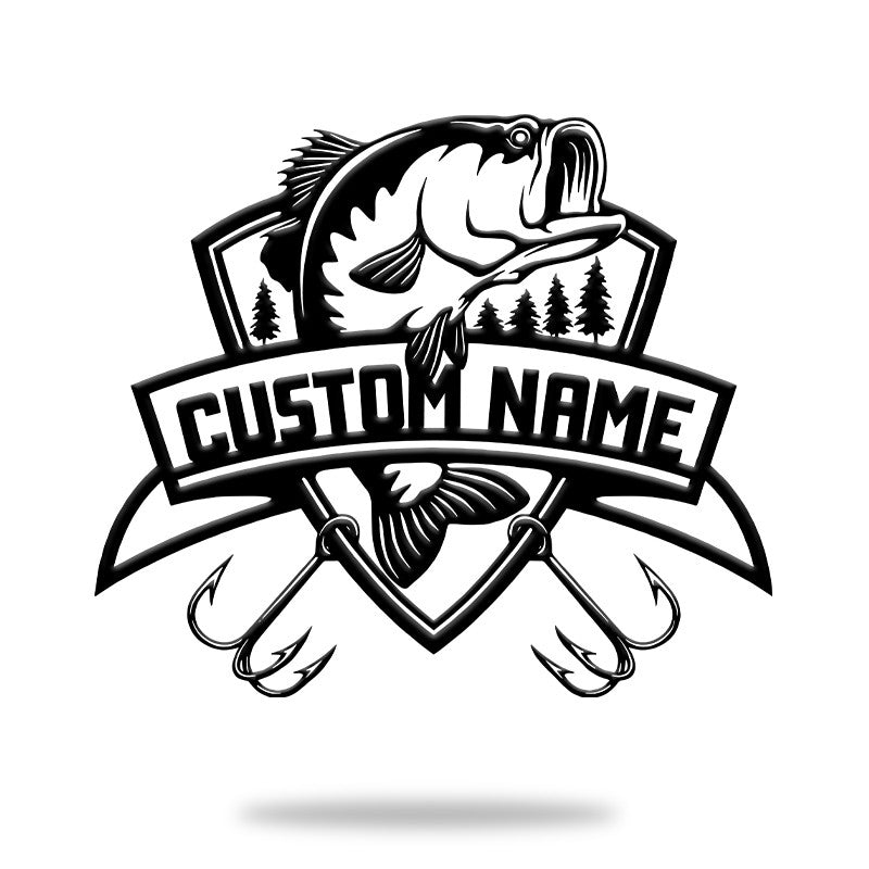 Bass Fish Logo Custom Name Metal Wall Art Decor