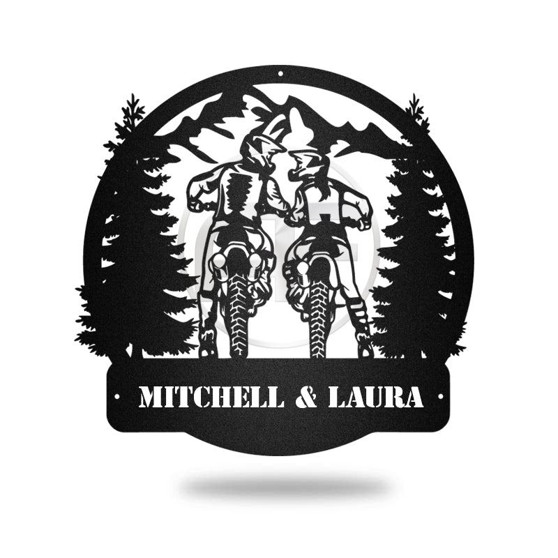 Dirt Bike Couple Mountain Metal Wall Art