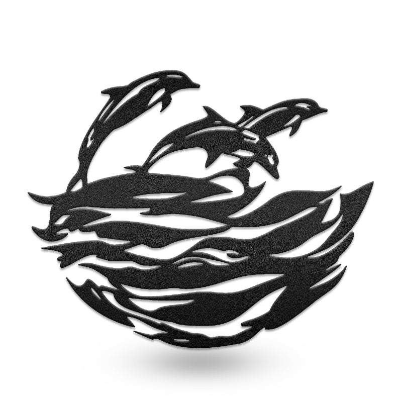 Dolphins Group Jumping Beach Metal Wall Art