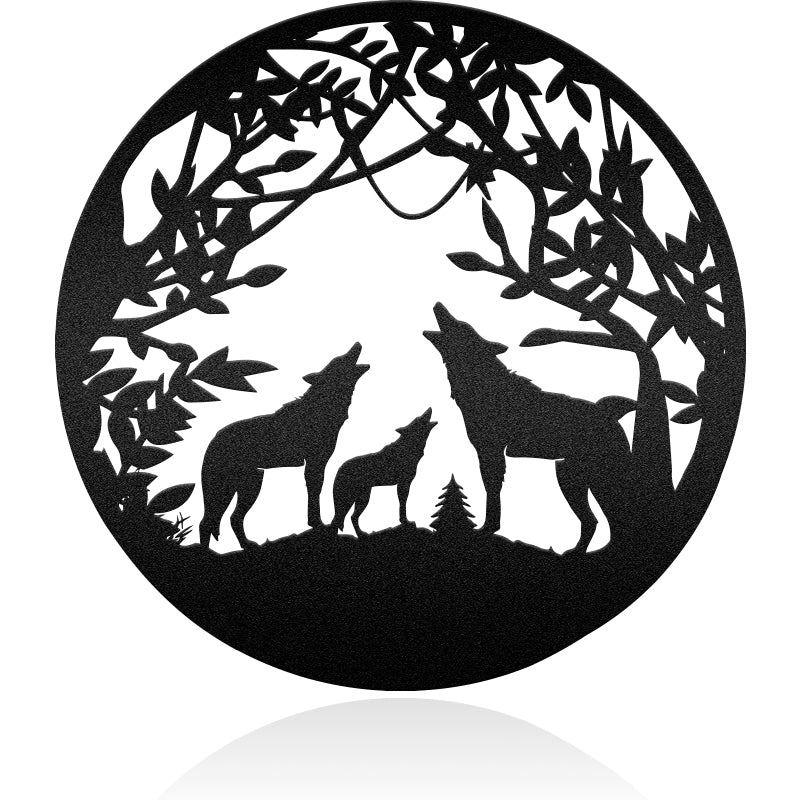 Family Wolves With Dad Forest Metal Wall Art Decor