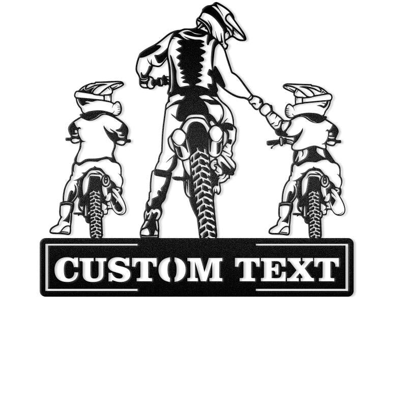 (Up To 4 Kids) Dad & Son Motorcross Rider Biker Metal Wall Art