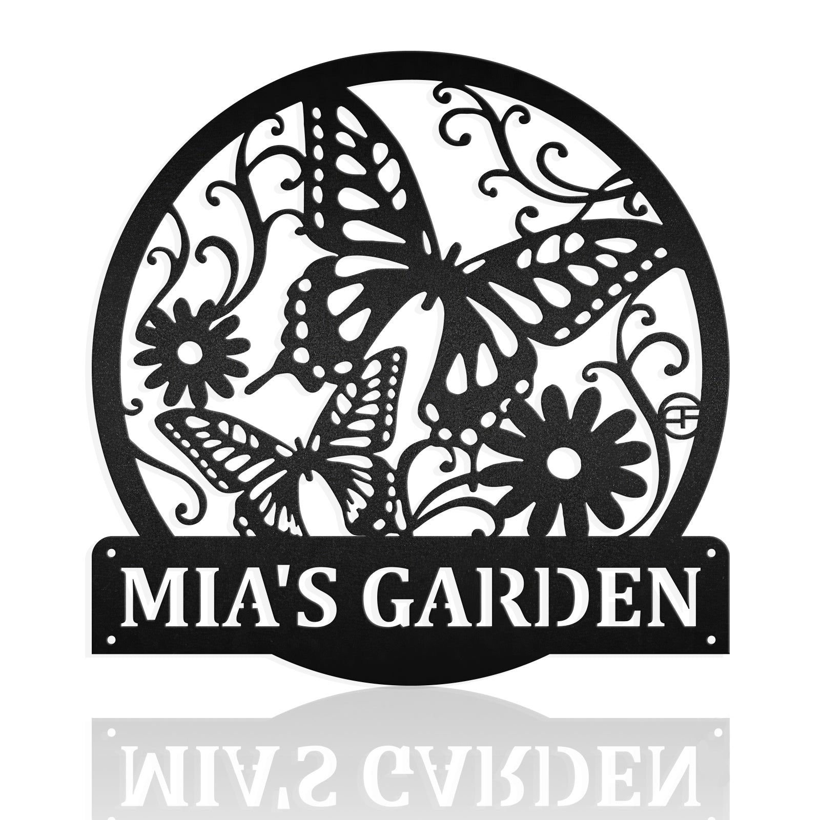 Flower And Butterfly Custom Name Sign Metal Wall Art