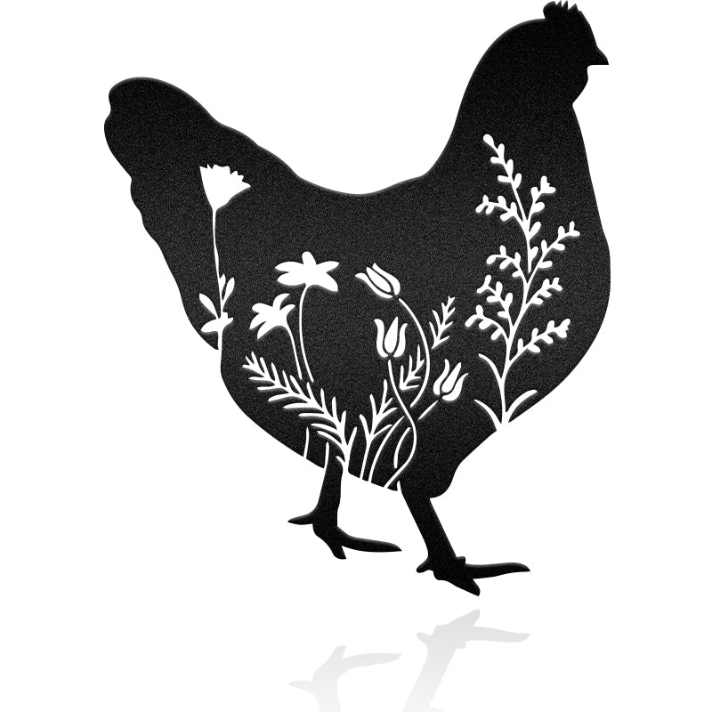 Floral Chicken Metal Wall Art