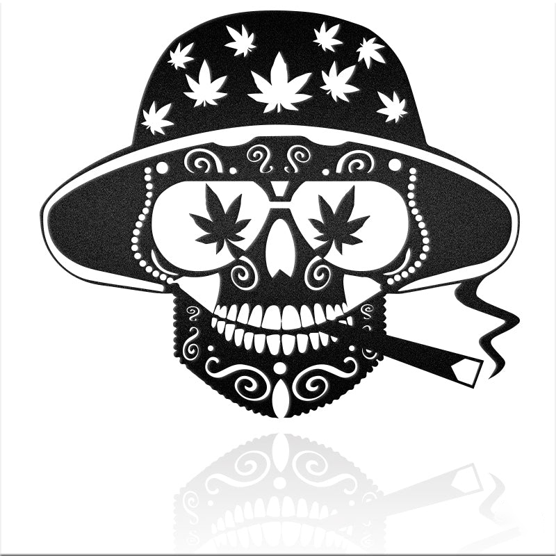 Marijuana Hat Smoke Skull Skeleton Skull Metal Wall Art