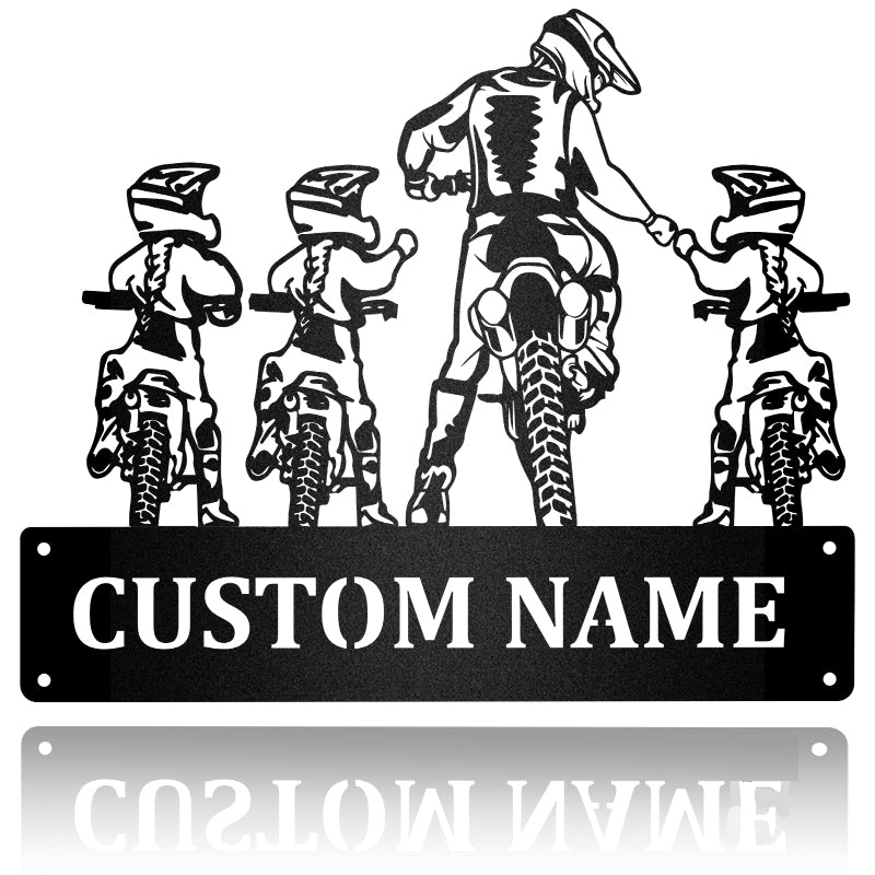 (Up To 4 Kids) Dad And Daughter Motorcycle Metal Wall Art