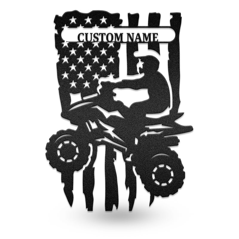 Man Quad American Flag Motorcycle Metal Wall Art