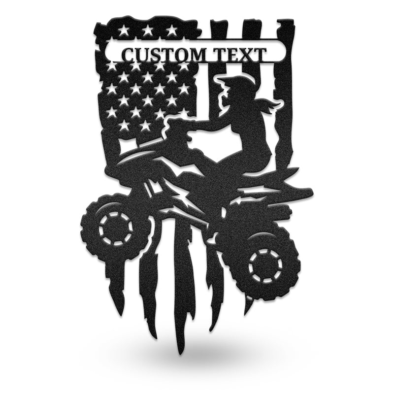 Girl Quad American Flag Motorcycle Metal Wall Art