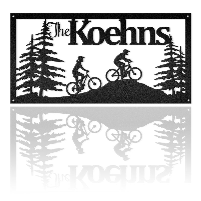 Couple Mountain Biking Name Monogram Frame Afculture Metal Wall Art