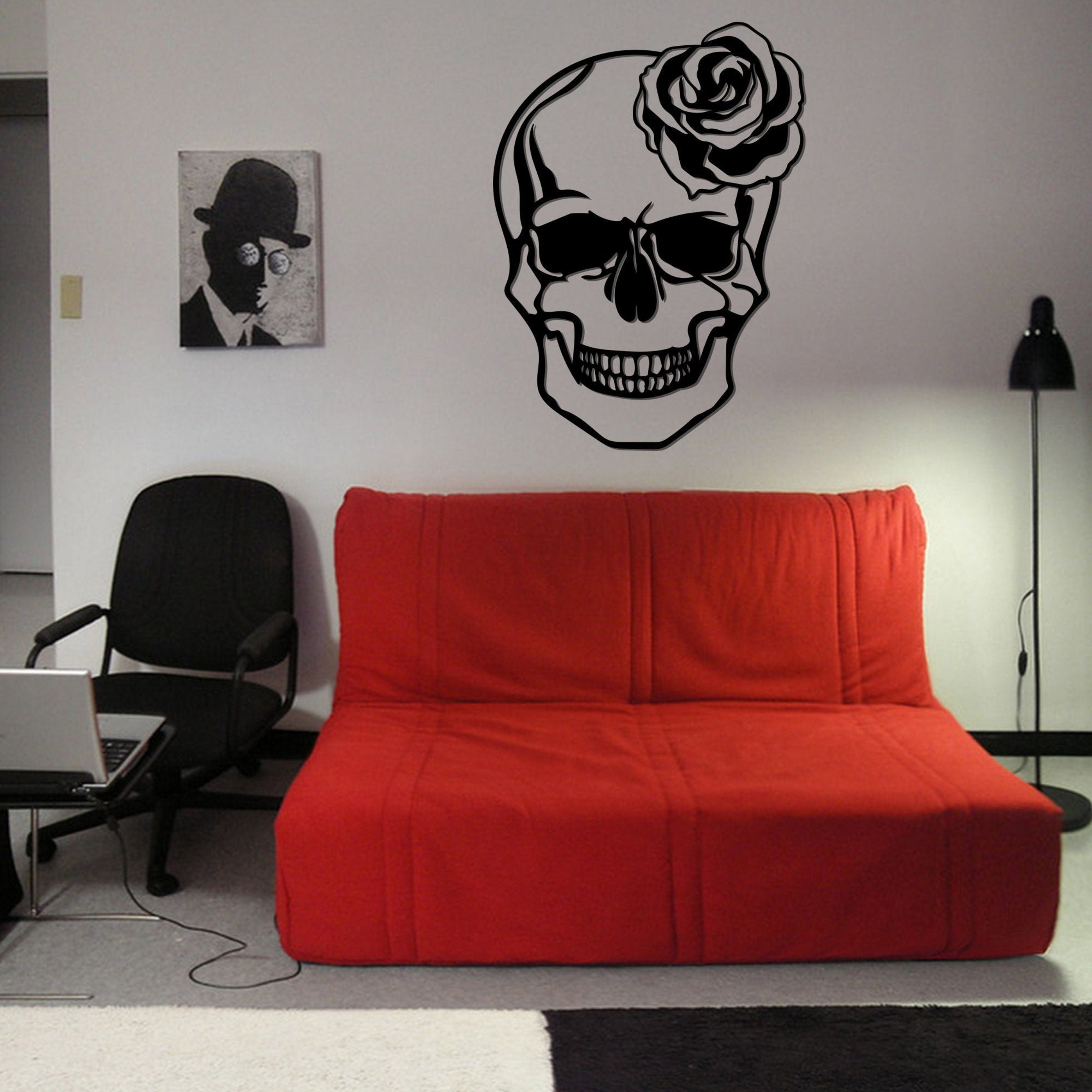 Gothic Rose Skull Skeleton Skull Metal Wall Art