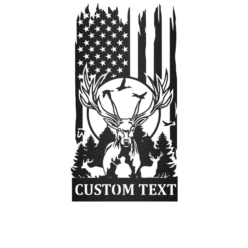 Us Flag Deer Hunter Metal Sign
