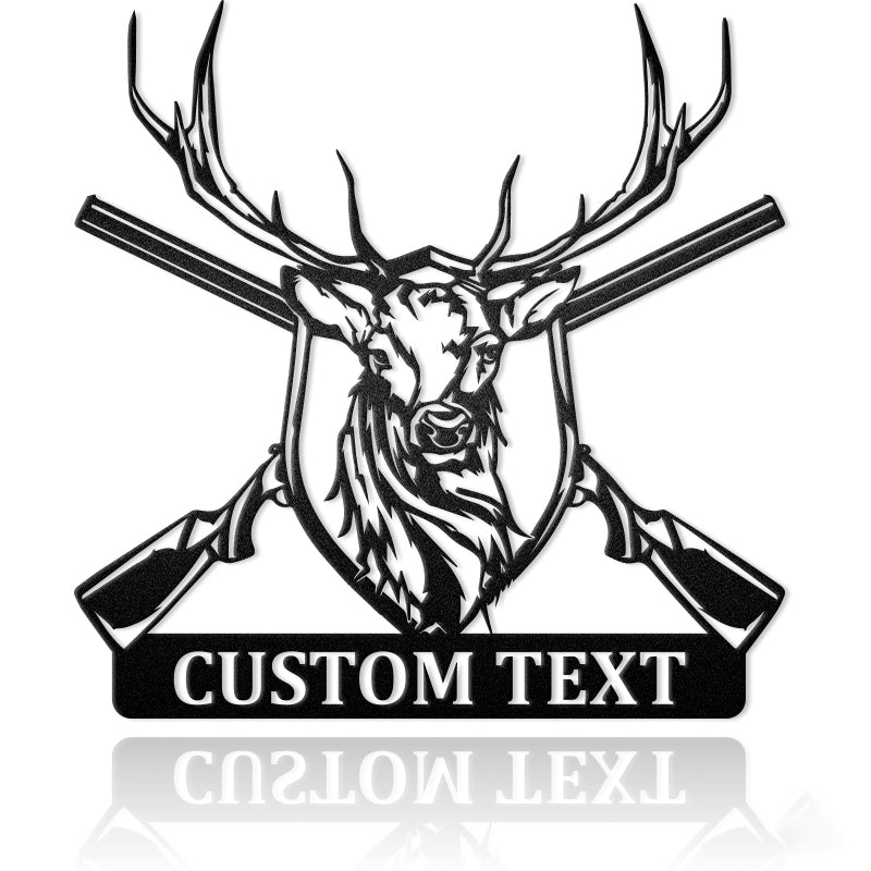 Deer Head With Two Rifles Metal Wall Art