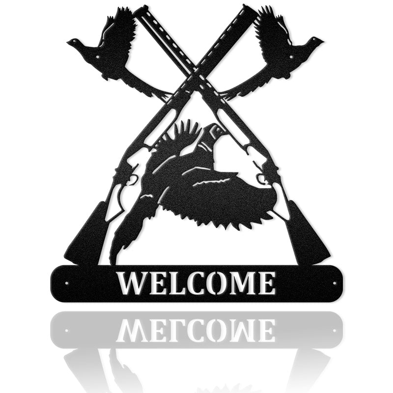 Welcome Pheasant And Gun Metal Sign