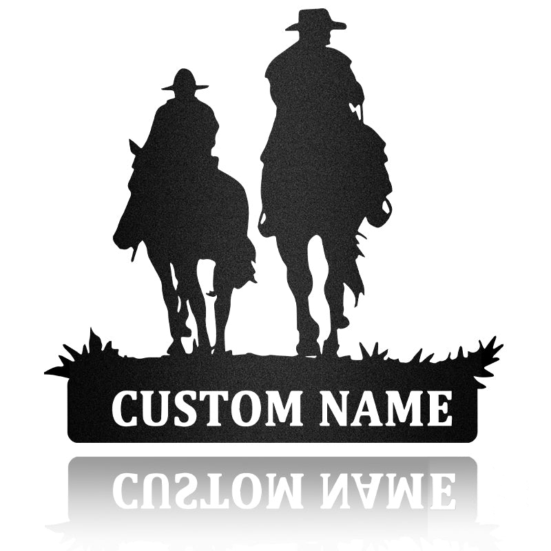 (Up To 3 Kids) Father And Kids Riding Horse Metal Wall Art