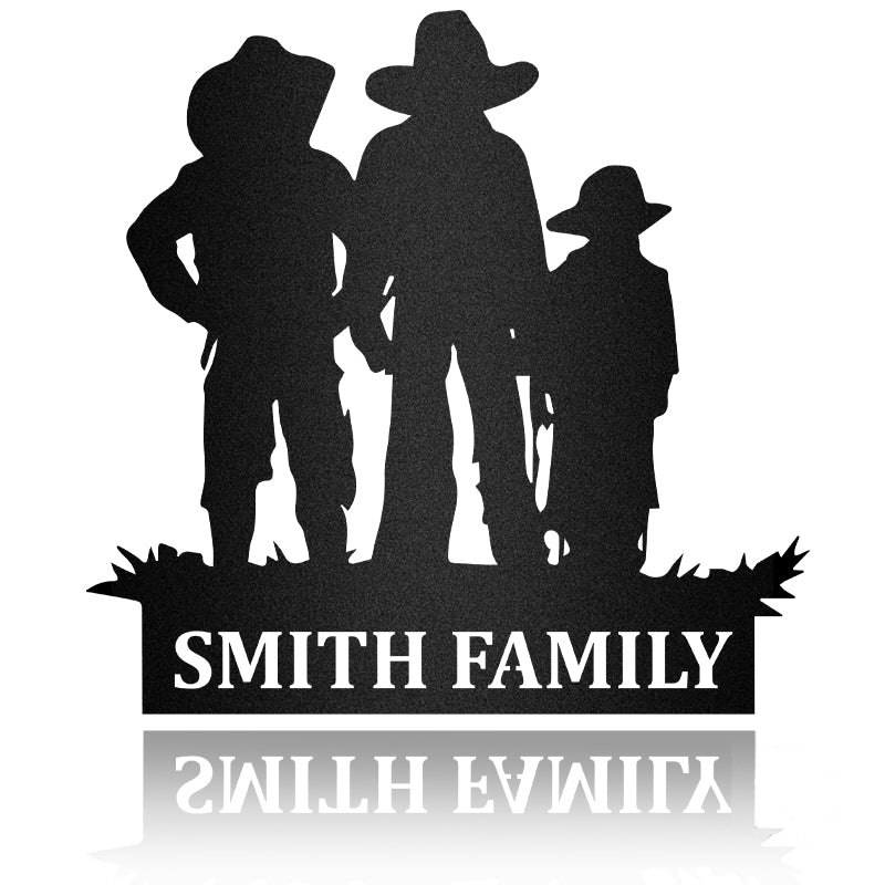(Up To 4 Kid) Cowboy Or Horse Farm Family Metal Wall Art