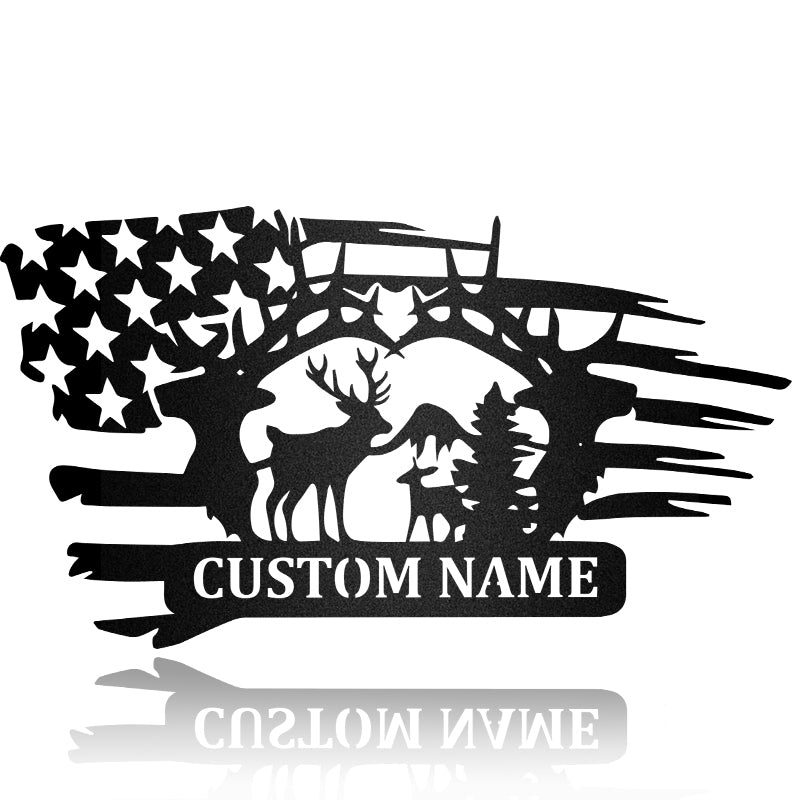 Deer Hunting Custom Name Flag Custom Metal Wall Art