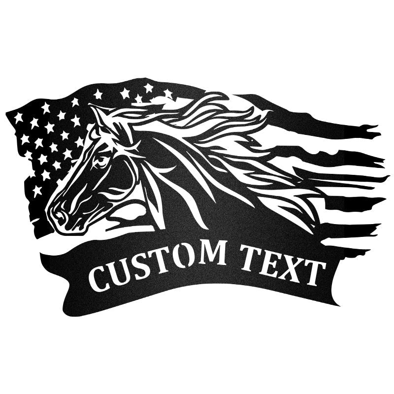 Horse Head With Flag Custom Text Metal Wall Art