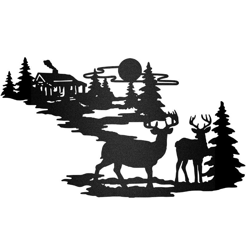 Deer And Cabin Metal Wall Art