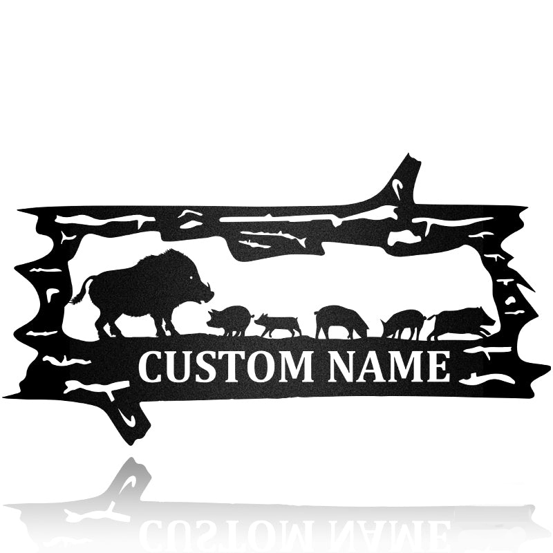 Boar Family Custom Name Hunting Metal Wall Art