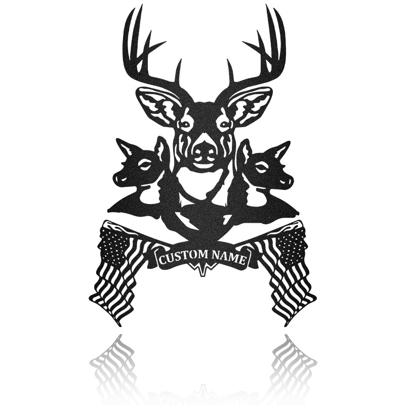 Deer Head Hunting With Flag Custom Metal Wall Art