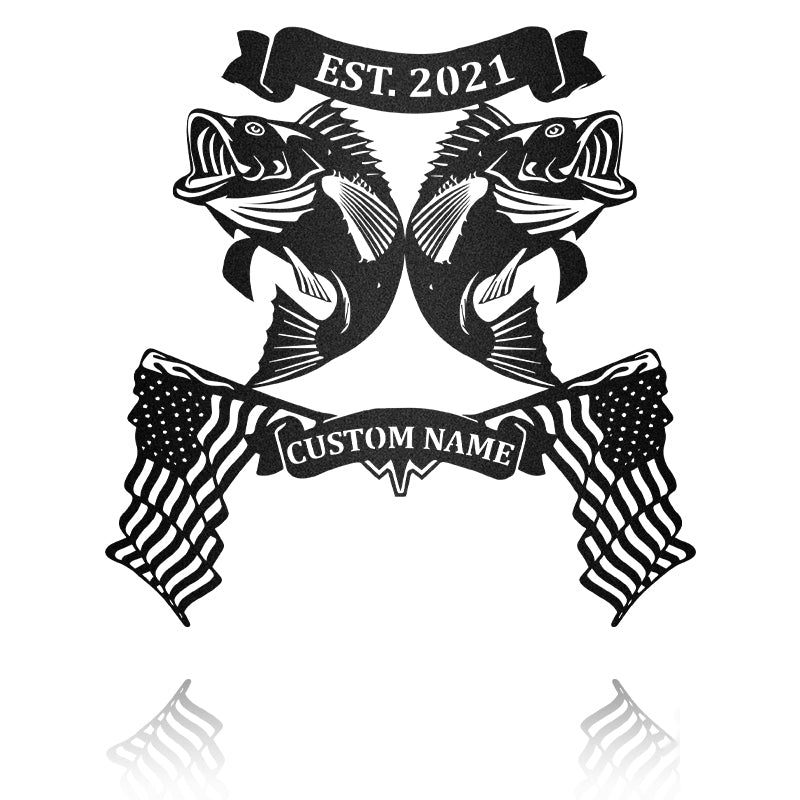 Fishing Largemouth Bass Fish American Flag Metal Wall Art