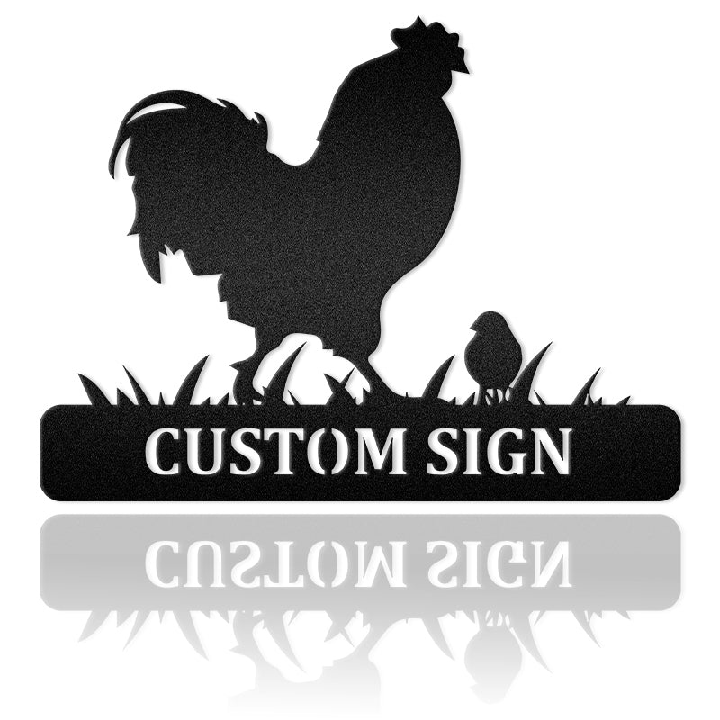 (Up To 4 Chicks) Hen And Chicks Custom Name Metal Wall Art