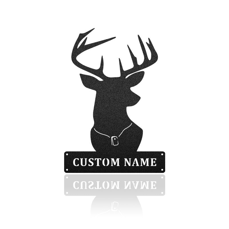 Deer Wearing Dog Tag Metal Wall Art