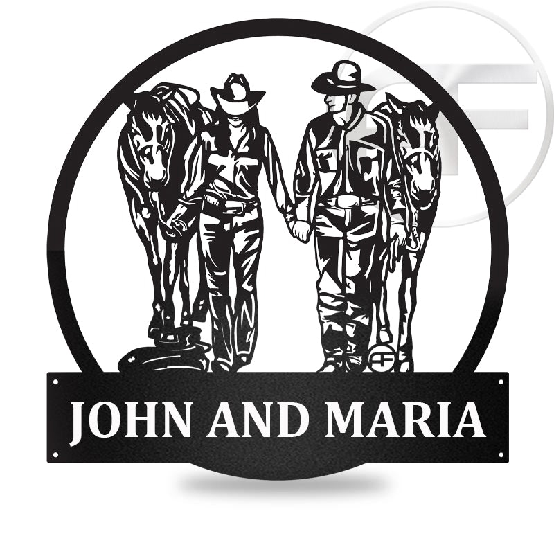 Welcome Home Couple With Horse Afculture Metal Wall Art