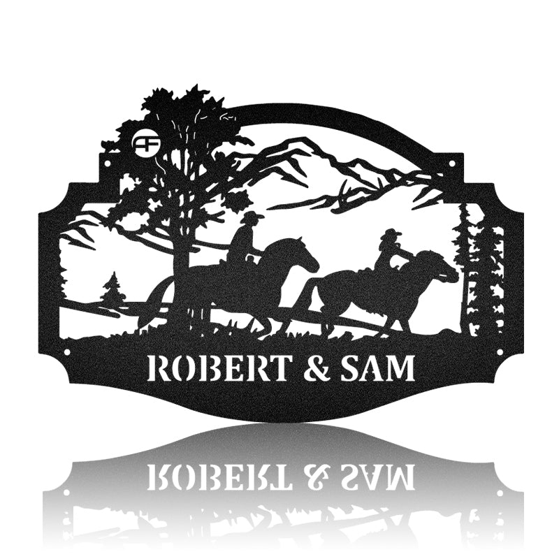 Couple Riding Horse Chasing Metal Wall Art